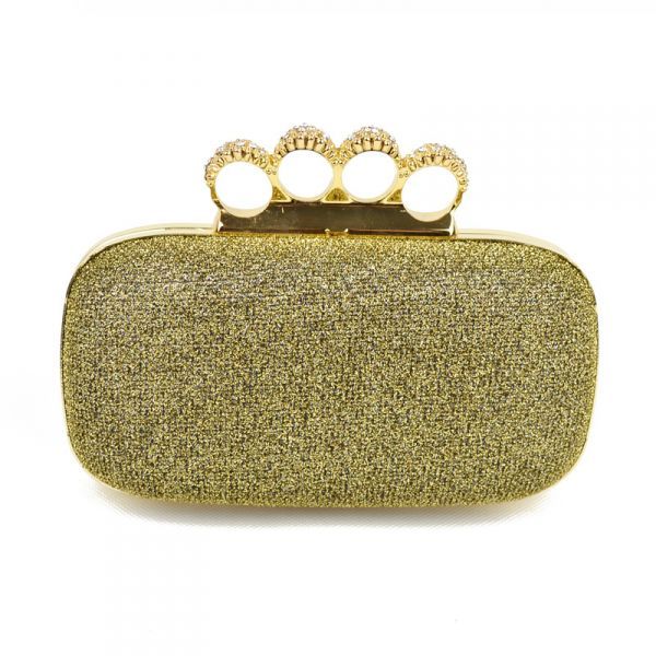 Clutch dourada com fecho quádruplo dourado com strass